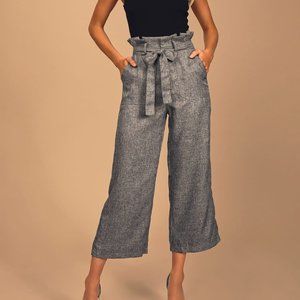 Chic Grey Paper Bag Pants